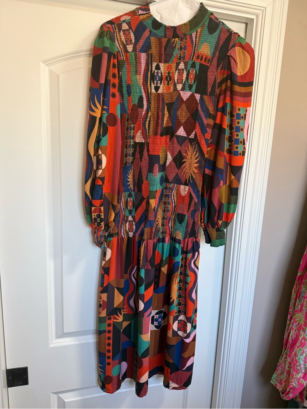 FARM RIO Multicolor Tropical Shapes Lenzing Ecovera Viscose Midi Dress Small - Picture 2 of 4